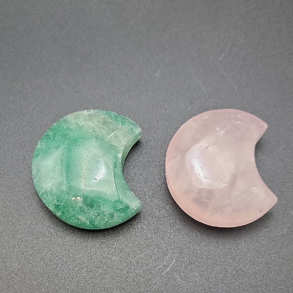 2" Green Aventurine and Rose Quartz Crescent Stone Moon 50mm X 20mm - Picture 2 of 8